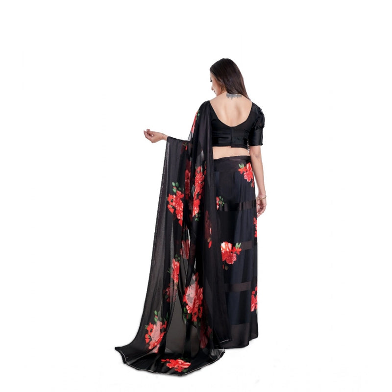 Mayawye Women's Satin Patta Printed Saree With Unstitched Blouse (Red)