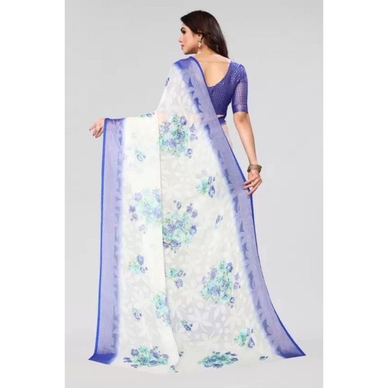 Mayawye Women's Viscose Rayon Printed Saree With Unstitched Blouse (Blue)