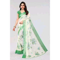 Mayawye Women's Viscose Rayon Printed Saree With Unstitched Blouse (Green)
