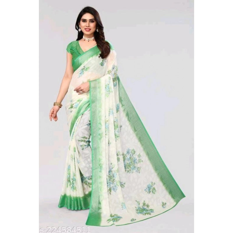 Mayawye Women's Viscose Rayon Printed Saree With Unstitched Blouse (Green)