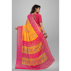 Mayawye Women's Viscose Rayon Printed Saree With Unstitched Blouse (Yellow)