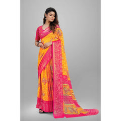 Mayawye Women's Viscose Rayon Printed Saree With Unstitched Blouse (Yellow)
