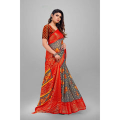 Mayawye Women's Viscose Rayon Printed Saree With Unstitched Blouse (Grey)