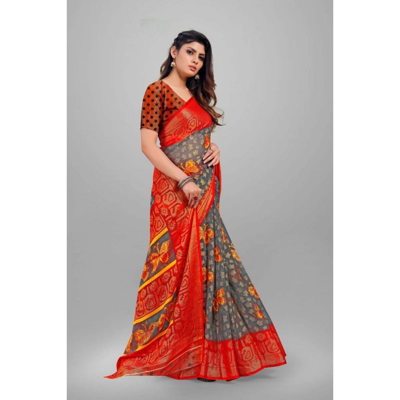 Mayawye Women's Viscose Rayon Printed Saree With Unstitched Blouse (Grey)