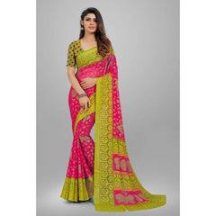 Mayawye Women's Viscose Rayon Printed Saree With Unstitched Blouse (Pink)