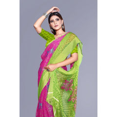 Mayawye Women's Viscose Rayon Printed Saree With Unstitched Blouse (Pink)
