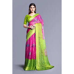 Mayawye Women's Viscose Rayon Printed Saree With Unstitched Blouse (Pink)