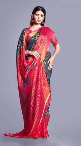 Mayawye Women's Viscose Rayon Printed Saree With Unstitched Blouse (Grey)