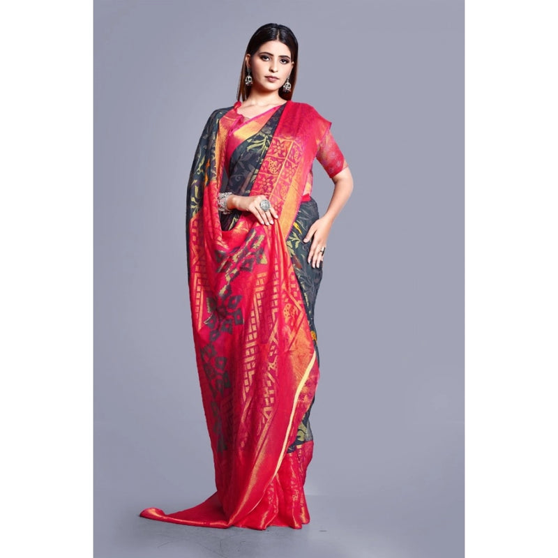 Mayawye Women's Viscose Rayon Printed Saree With Unstitched Blouse (Grey)