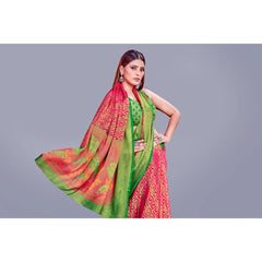 Mayawye Women's Viscose Rayon Printed Saree With Unstitched Blouse (Pink)