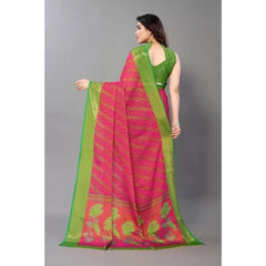 Mayawye Women's Viscose Rayon Printed Saree With Unstitched Blouse (Pink)