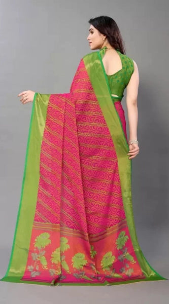 Mayawye Women's Viscose Rayon Printed Saree With Unstitched Blouse (Pink)