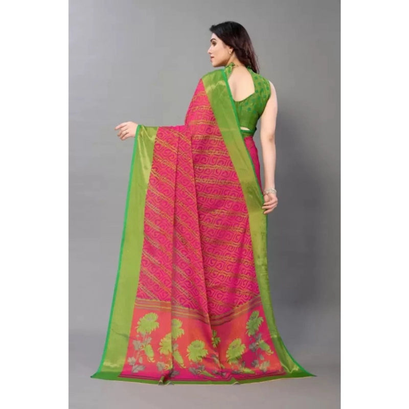 Mayawye Women's Viscose Rayon Printed Saree With Unstitched Blouse (Pink)