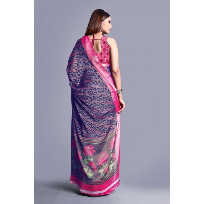 Mayawye Women's Viscose Rayon Printed Saree With Unstitched Blouse (Navy Blue)