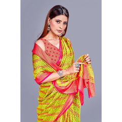 Mayawye Women's Viscose Rayon Printed Saree With Unstitched Blouse (Green)