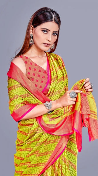 Mayawye Women's Viscose Rayon Printed Saree With Unstitched Blouse (Green)