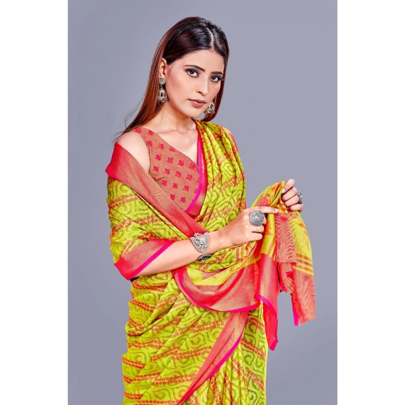 Mayawye Women's Viscose Rayon Printed Saree With Unstitched Blouse (Green)