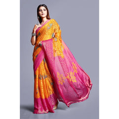 Mayawye Women's Viscose Rayon Printed Saree With Unstitched Blouse (Yellow)