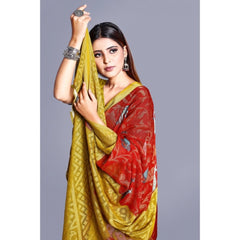 Mayawye Women's Viscose Rayon Printed Saree With Unstitched Blouse (Red)