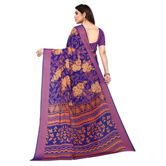 Mayawye Women's Viscose Rayon Printed Saree With Unstitched Blouse (Blue)