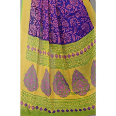 Mayawye Women's Viscose Rayon Printed Saree With Unstitched Blouse (Blue)