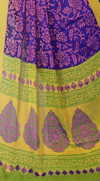Mayawye Women's Viscose Rayon Printed Saree With Unstitched Blouse (Blue)