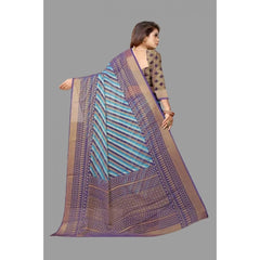 Mayawye Women's Viscose Rayon Printed Saree With Unstitched Blouse (Navy Blue)