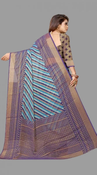 Mayawye Women's Viscose Rayon Printed Saree With Unstitched Blouse (Navy Blue)