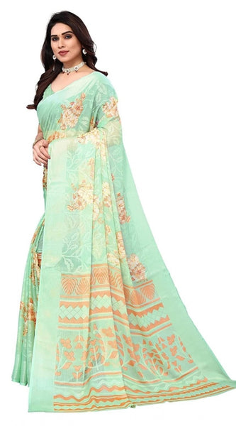 Mayawye Women's Viscose Rayon Printed Saree With Unstitched Blouse (Pista)