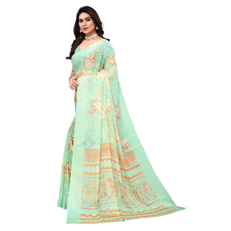Mayawye Women's Viscose Rayon Printed Saree With Unstitched Blouse (Pista)
