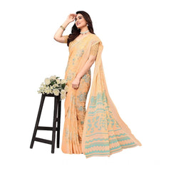 Mayawye Women's Viscose Rayon Printed Saree With Unstitched Blouse (Orange)