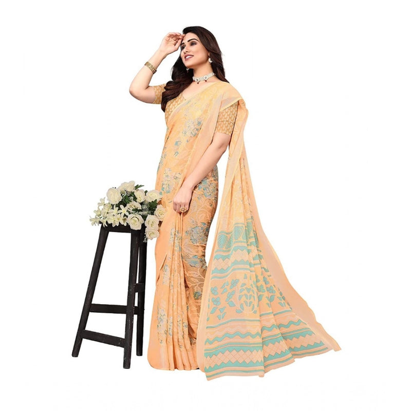 Mayawye Women's Viscose Rayon Printed Saree With Unstitched Blouse (Orange)