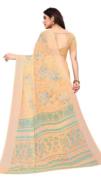 Mayawye Women's Viscose Rayon Printed Saree With Unstitched Blouse (Orange)