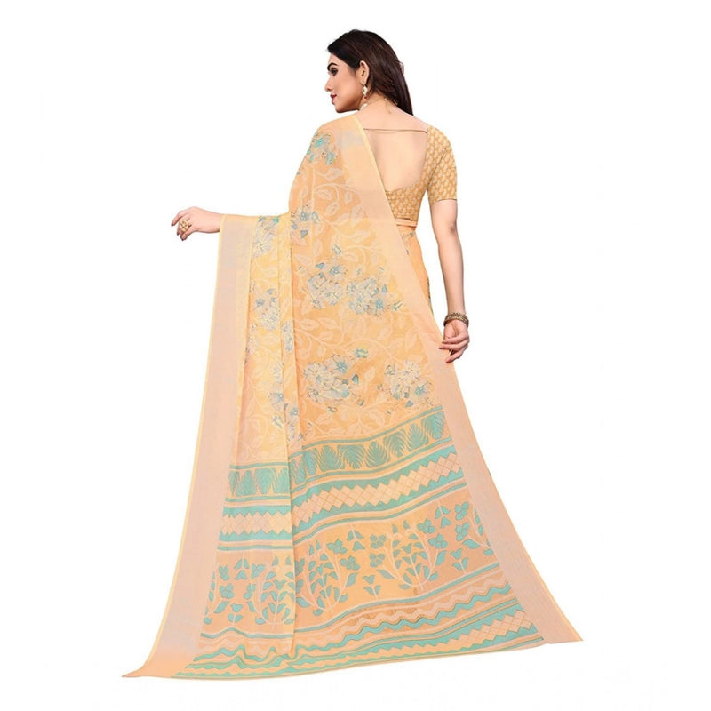 Mayawye Women's Viscose Rayon Printed Saree With Unstitched Blouse (Orange)