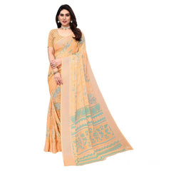Mayawye Women's Viscose Rayon Printed Saree With Unstitched Blouse (Orange)