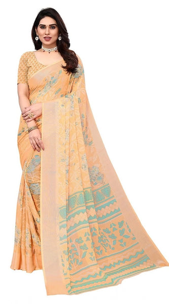Mayawye Women's Viscose Rayon Printed Saree With Unstitched Blouse (Orange)