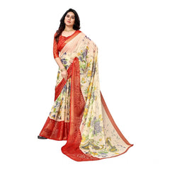 Mayawye Women's Viscose Rayon Printed Saree With Unstitched Blouse (Red)