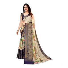 Mayawye Women's Viscose Rayon Printed Saree With Unstitched Blouse (Navy Blue)