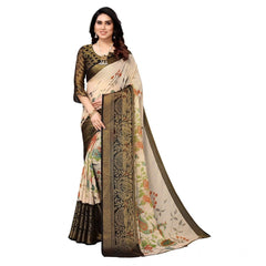 Mayawye Women's Viscose Rayon Printed Saree With Unstitched Blouse (Black)
