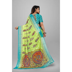 Mayawye Women's Viscose Rayon Printed Saree With Unstitched Blouse (Mehendi)