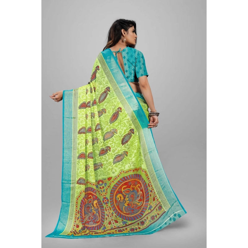 Mayawye Women's Viscose Rayon Printed Saree With Unstitched Blouse (Mehendi)