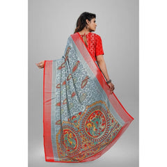 Mayawye Women's Viscose Rayon Printed Saree With Unstitched Blouse (Grey)