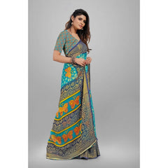 Mayawye Women's Viscose Rayon Printed Saree With Unstitched Blouse (Sky Blue)