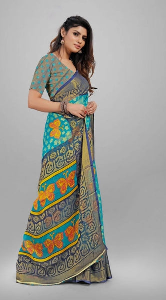 Mayawye Women's Viscose Rayon Printed Saree With Unstitched Blouse (Sky Blue)