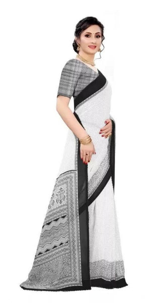 Mayawye Women's Georgette Printed Saree With Unstitched Blouse (Black)