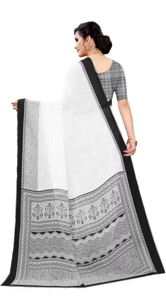 Mayawye Women's Georgette Printed Saree With Unstitched Blouse (Black)