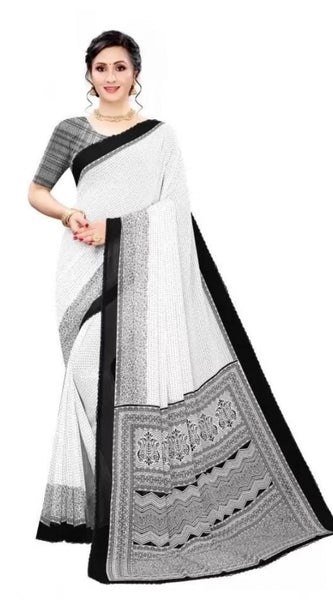 Mayawye Women's Georgette Printed Saree With Unstitched Blouse (Black)