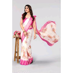 Mayawye Women's Viscose Rayon Printed Saree With Unstitched Blouse (Pink)