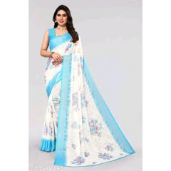 Mayawye Women's Viscose Rayon Printed Saree With Unstitched Blouse (Sky Blue)