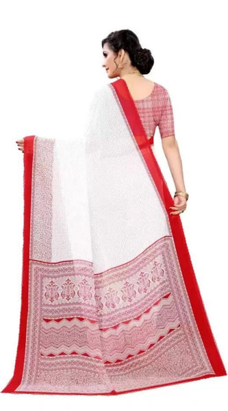 Mayawye Women's Georgette Printed Saree With Unstitched Blouse (Red)